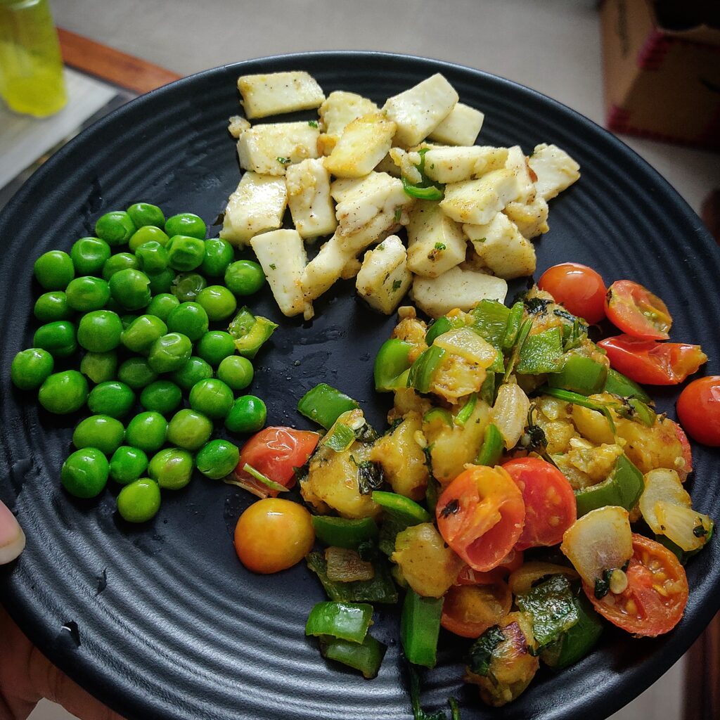 Grilled paneer with stir fry